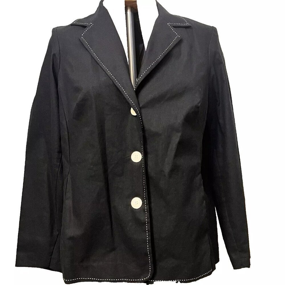 Vintage 220 Hickory Jacket. Sz 18W. Black Topstitched. Long Slv Linen Blend DD